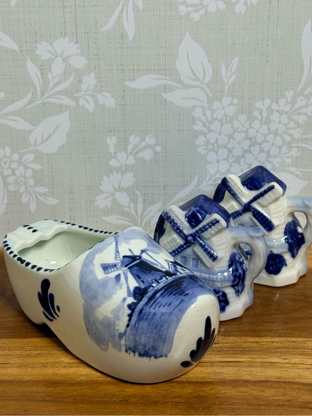 Vintage Blue & White Ceramic Delft Dutch Clog, Windmill Salt & Pepper Shakers